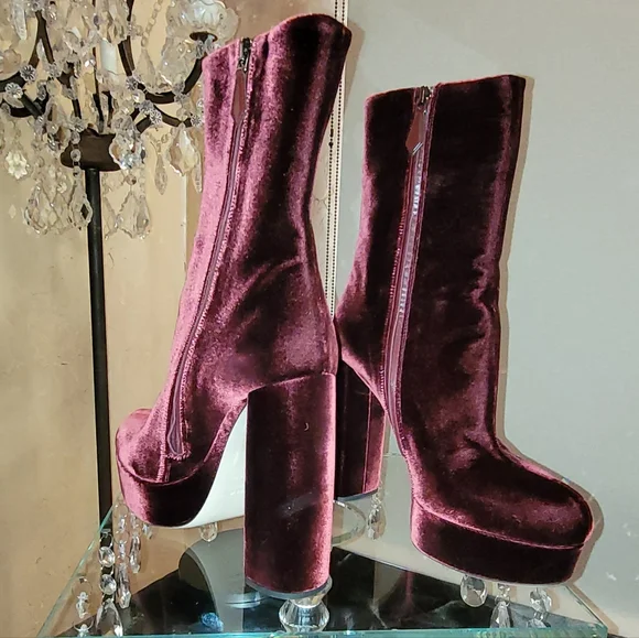Rare Find Miu Miu BordeauxBurgundy Velvet Ankle Boots Claret. Size 7 1/2 M